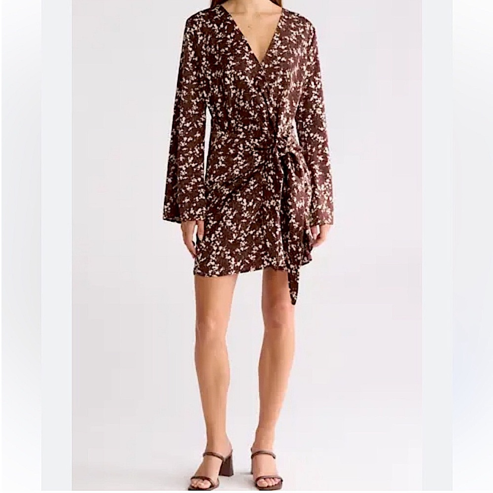 Wayf Floral Brown Wrap Dress